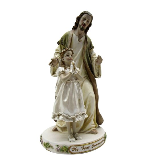 FIRST COMMUNION Jesus and Girl Statue Religious Figurine 9.5" Tall - Picture 2 of 12